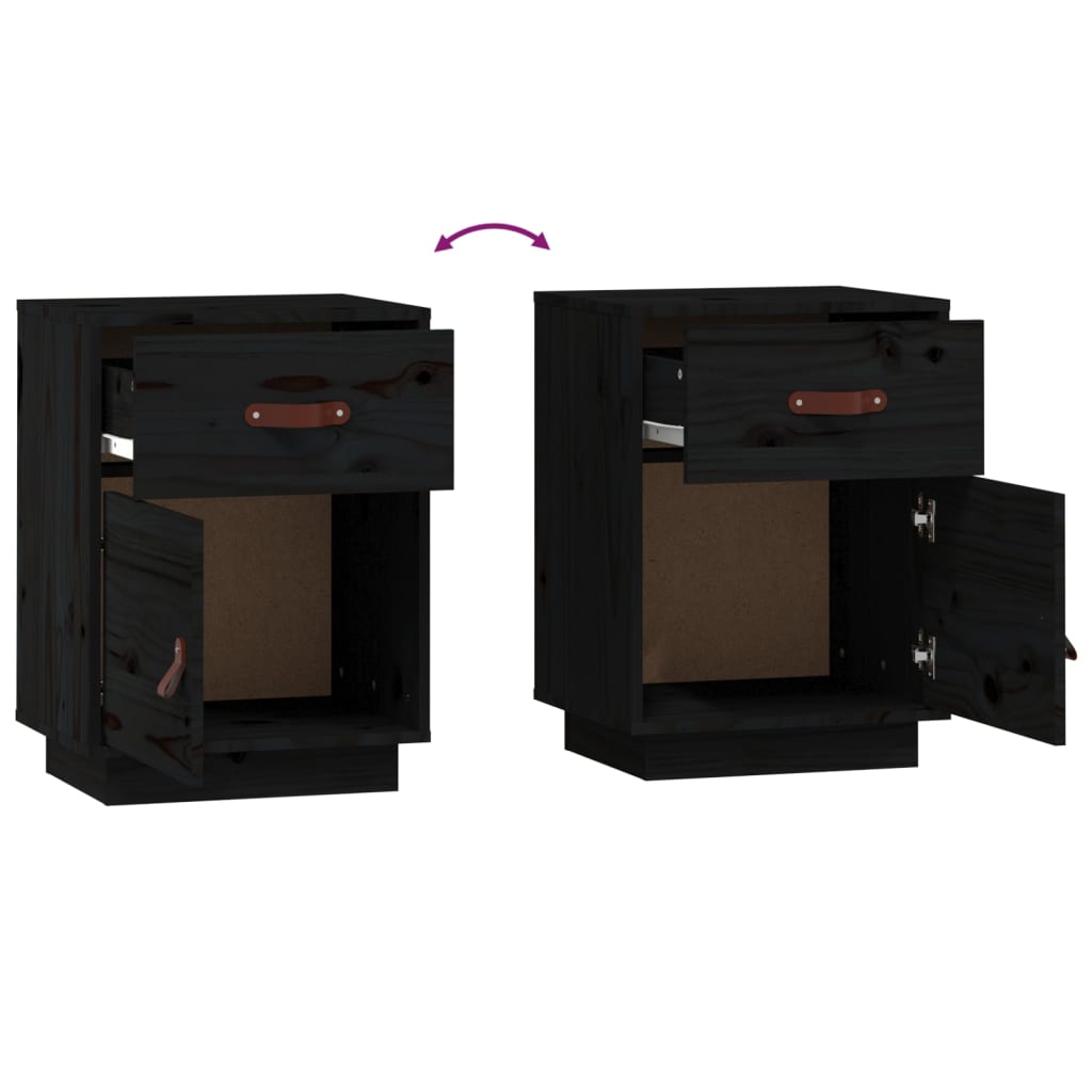 Nattbord 2 stk svart 40x34x55 cm heltre furu