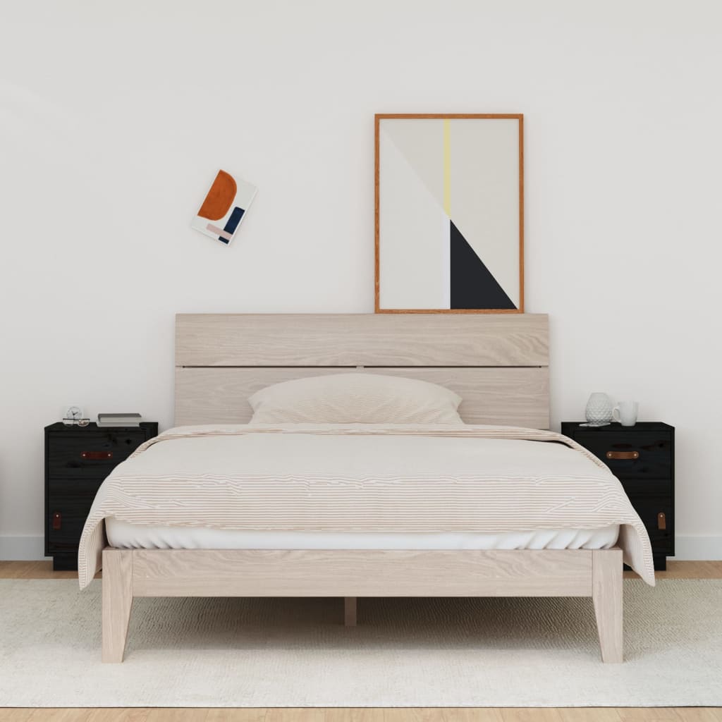 Nattbord 2 stk svart 40x34x55 cm heltre furu