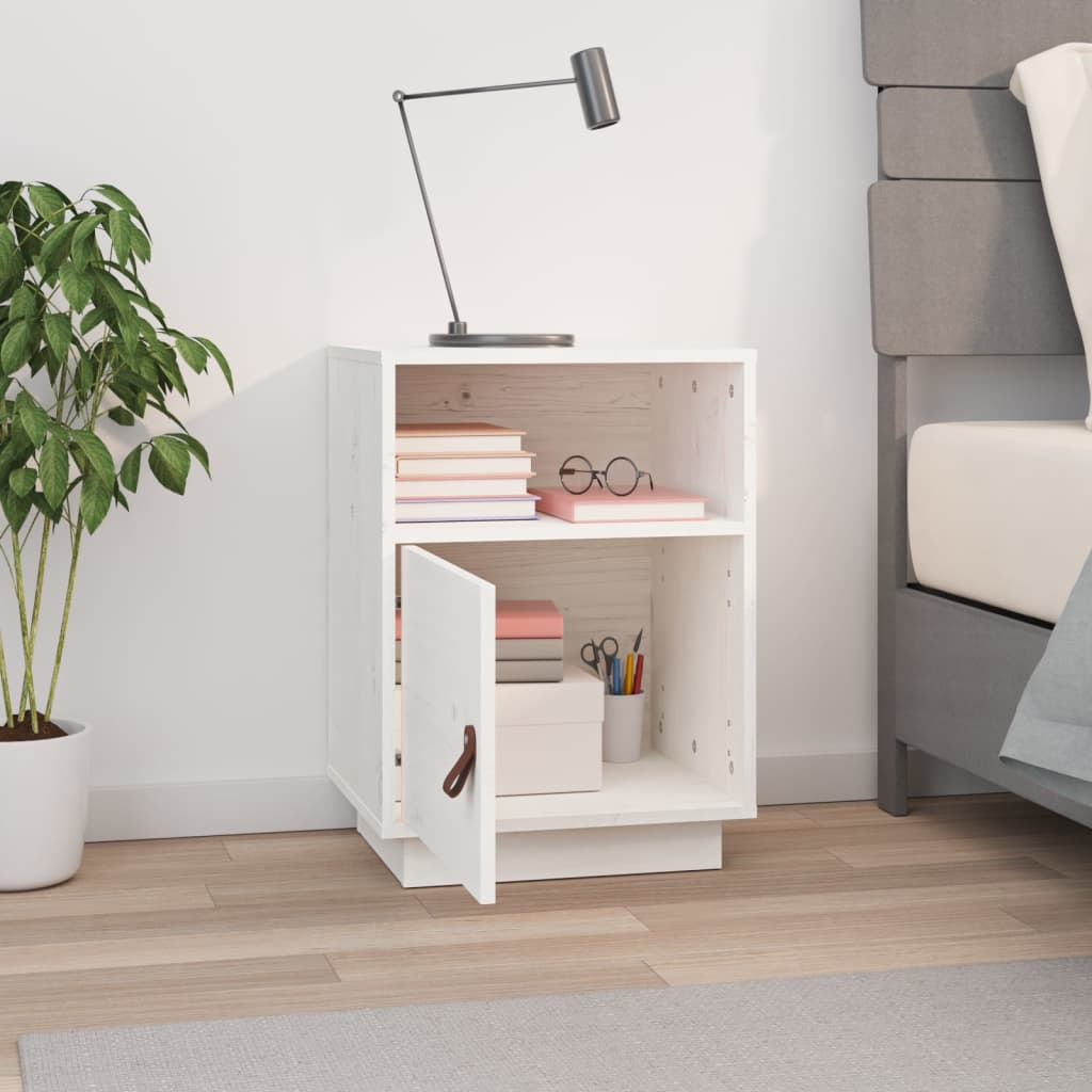 Nattbord hvit 40x34x55 cm heltre furu