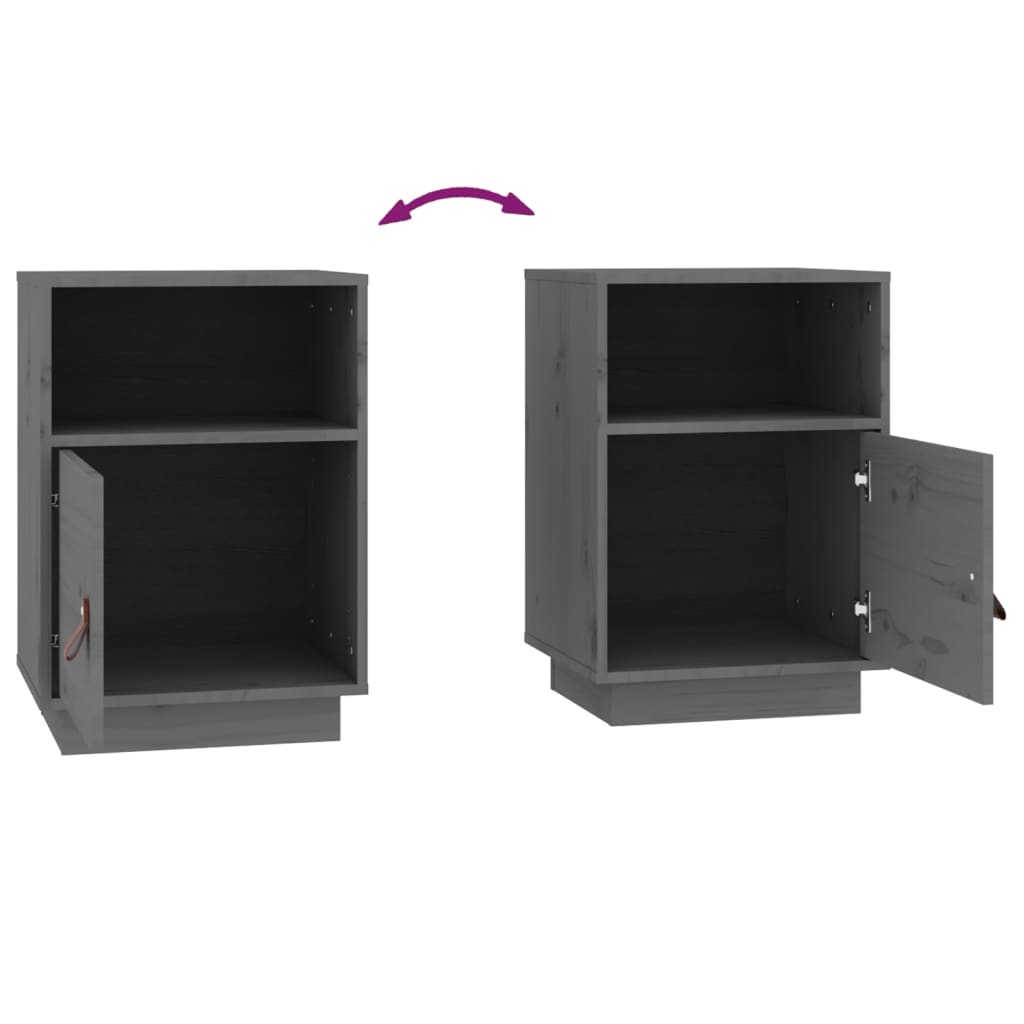 Nattbord 2 stk grå 40x34x55 cm heltre furu