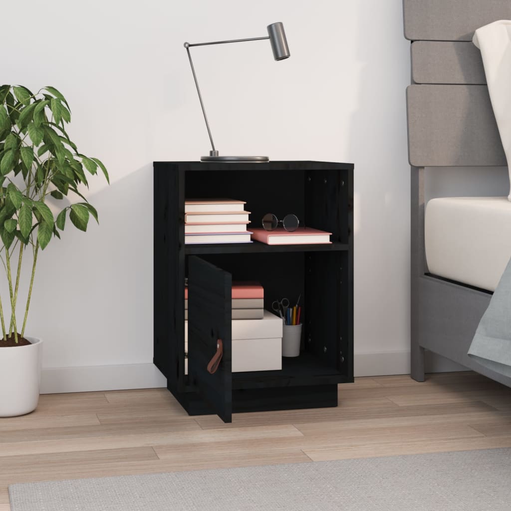 Nattbord svart 40x34x55 heltre furu