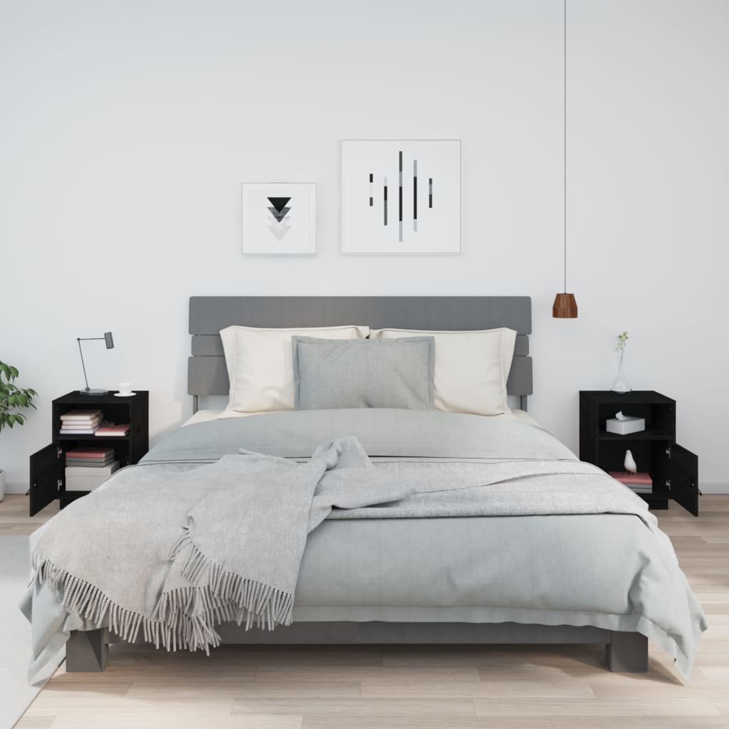 Nattbord 2 stk svart 40x34x55 cm heltre furu