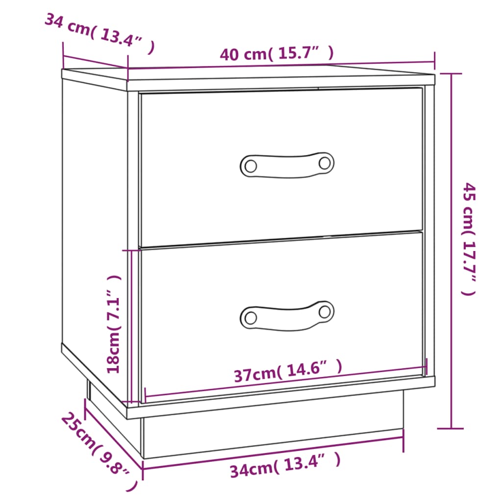  vidaXL Nattbord 2 stk hvit 40x34x45 cm heltre furu