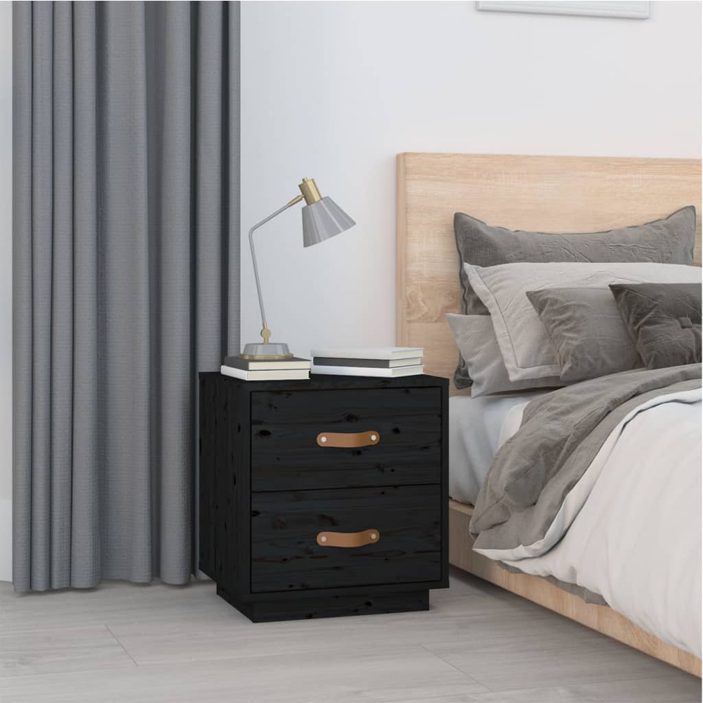 Nattbord 2 stk svart 40x34x45 cm heltre furu