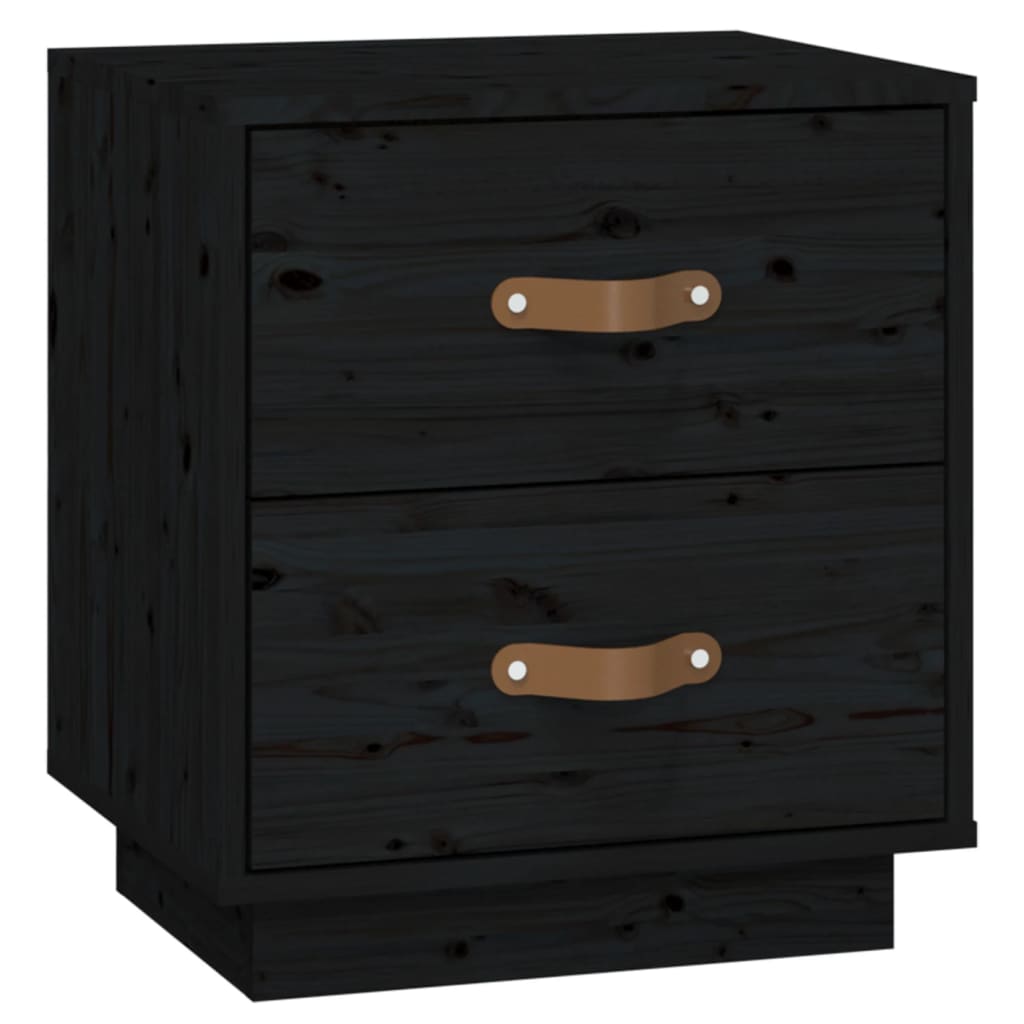 Nattbord 2 stk svart 40x34x45 cm heltre furu