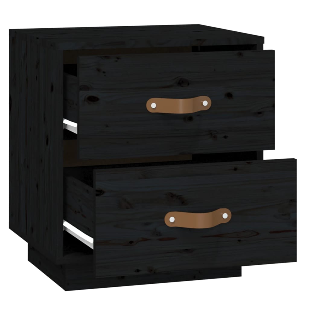 Nattbord 2 stk svart 40x34x45 cm heltre furu