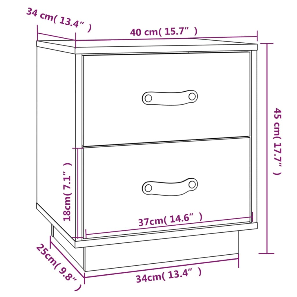 Nattbord 2 stk svart 40x34x45 cm heltre furu