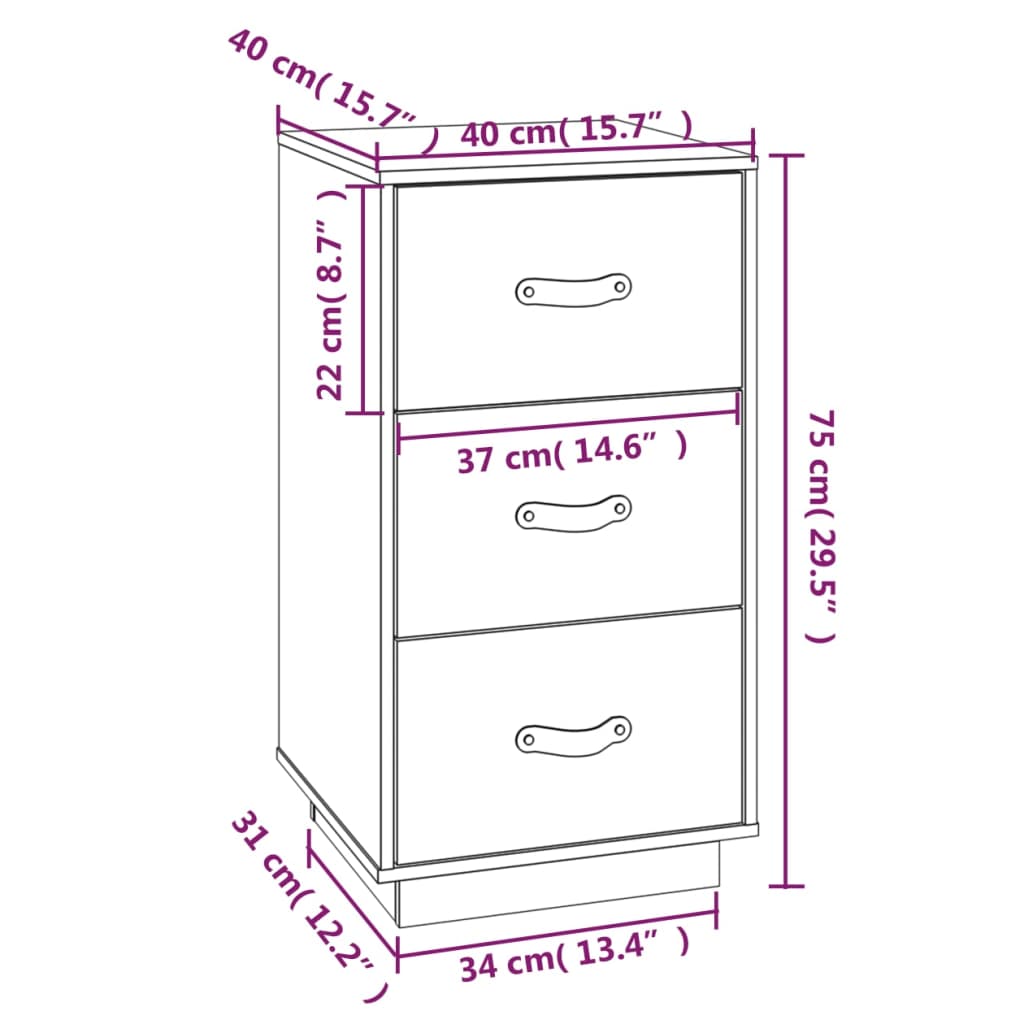  vidaXL Nattbord hvit 40x40x75 cm heltre furu