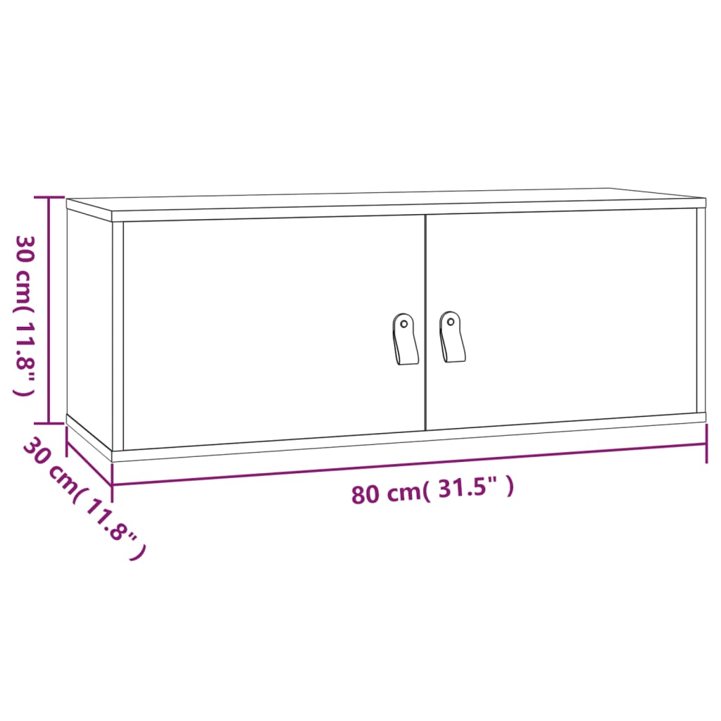 Veggskap hvit 80x30x30 cm heltre furu