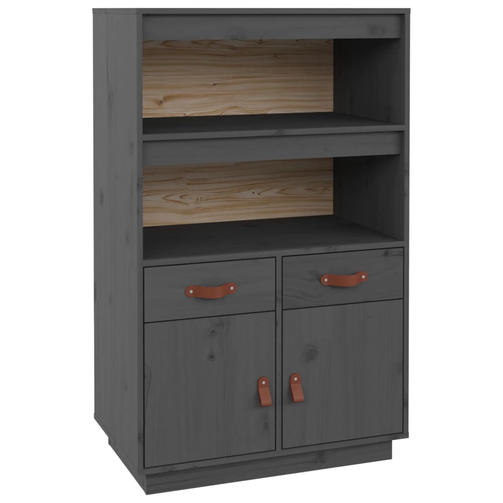 Highboard grå 67x40x108,5 cm heltre furu