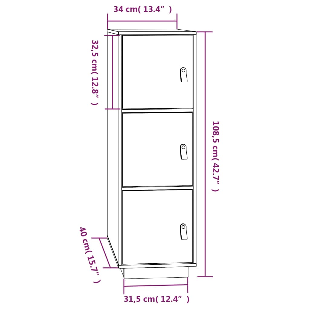 Highboard grå 34x40x108,5 cm heltre furu