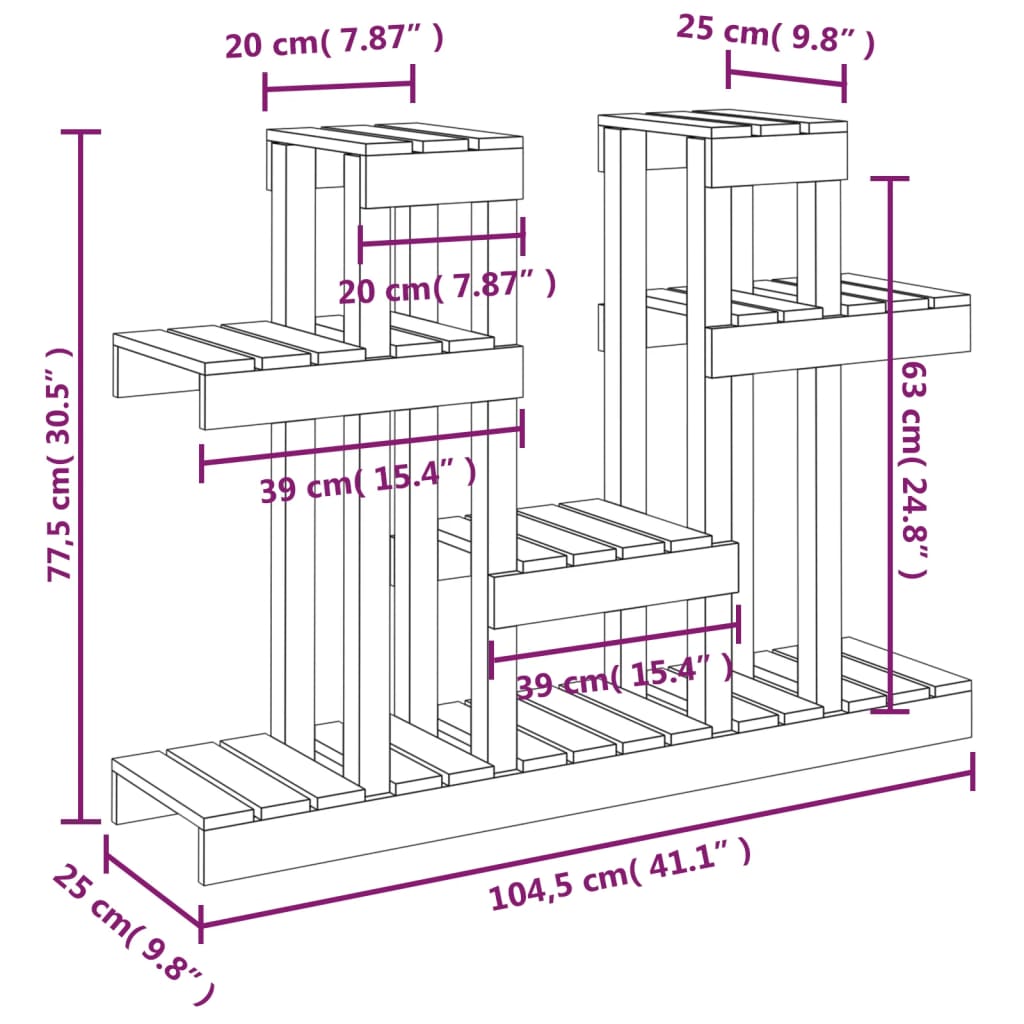 Plantestativ honningbrun 104,5x25x77,5 cm heltre furu