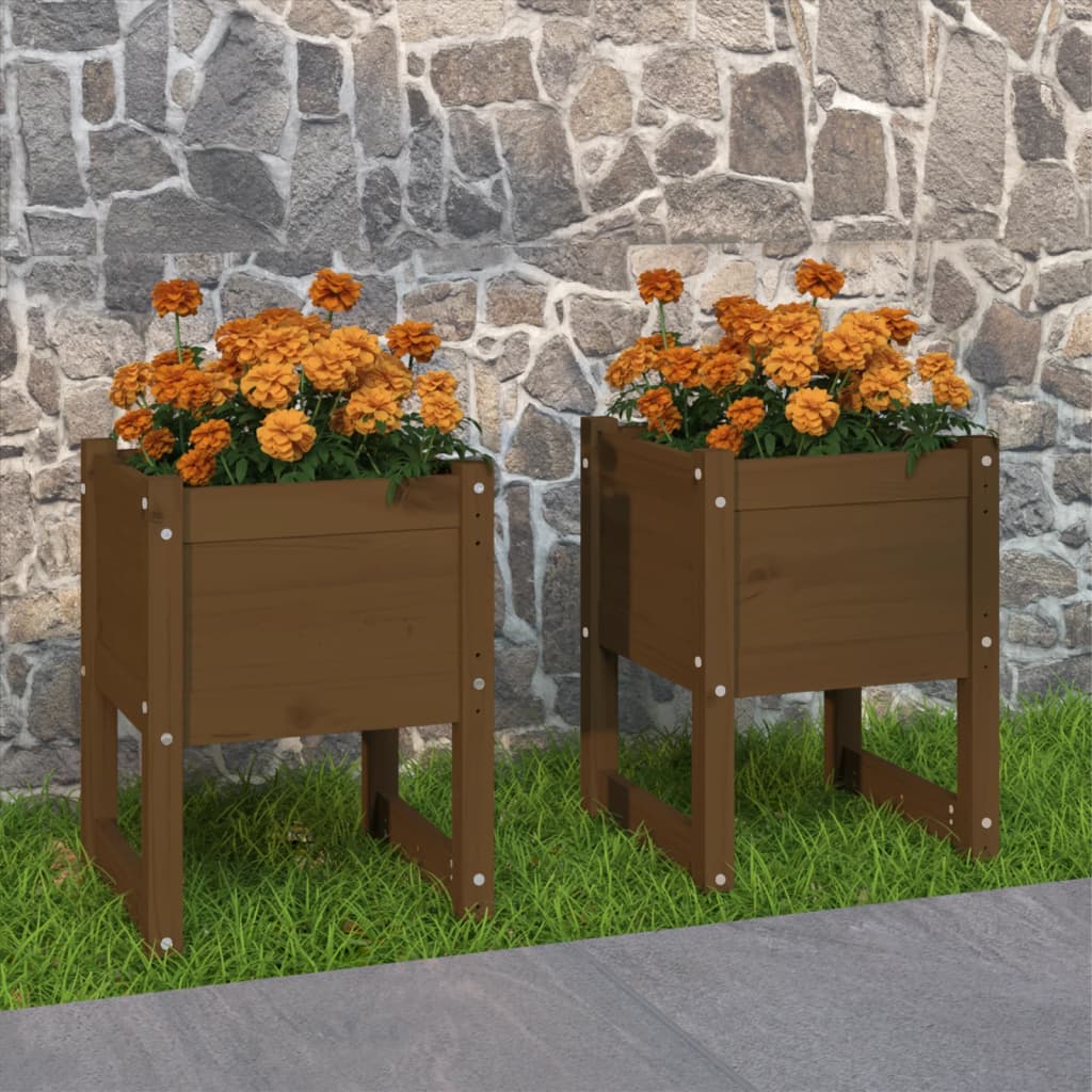 Plantekasser 2 stk honningbrun 40x40x52,5 cm heltre furu