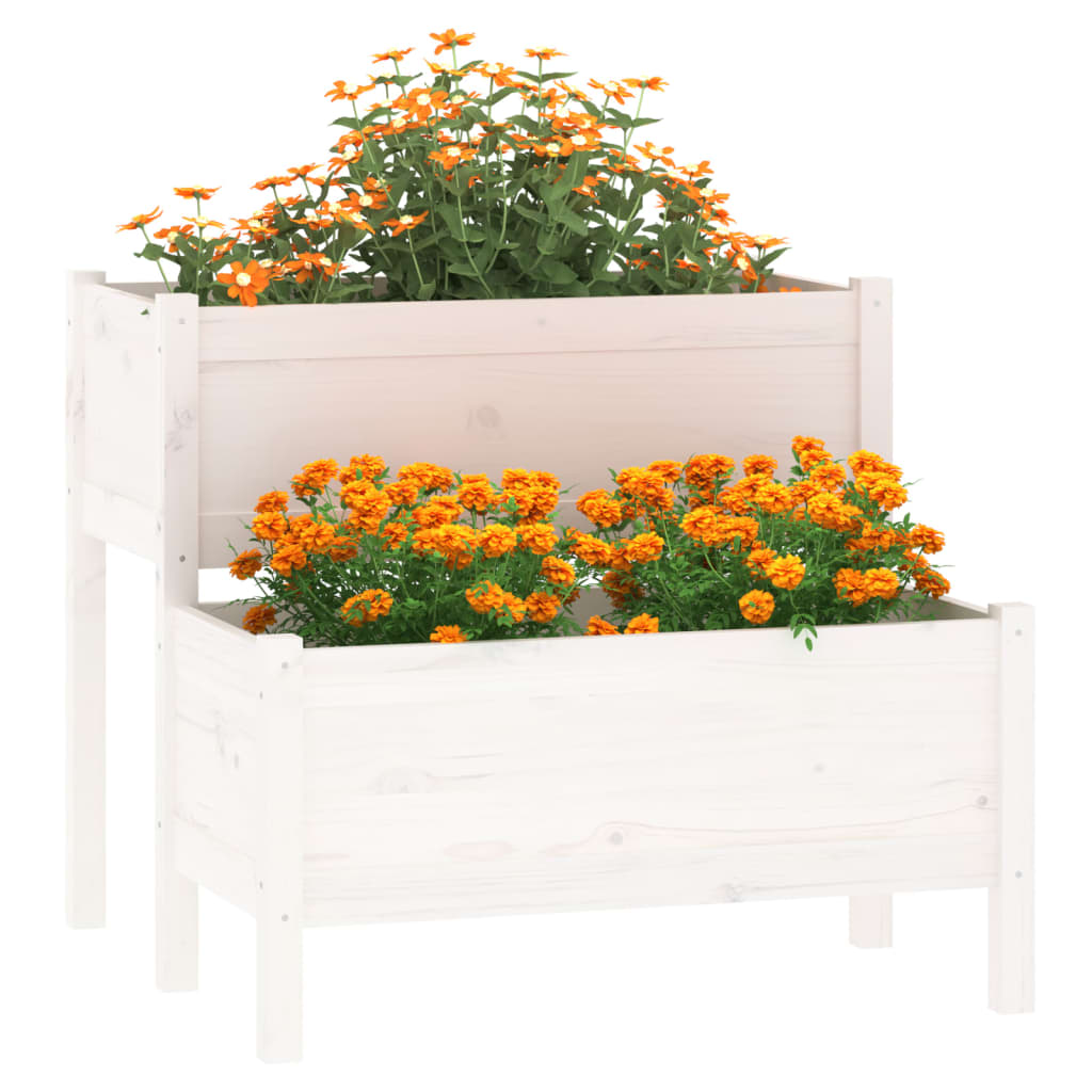Plantekasse hvit 84,5x84x75 cm heltre furu