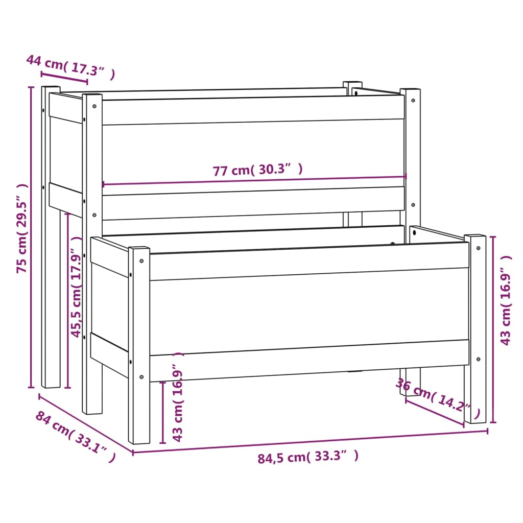 Plantekasse svart 84,5x84x75 cm heltre furu