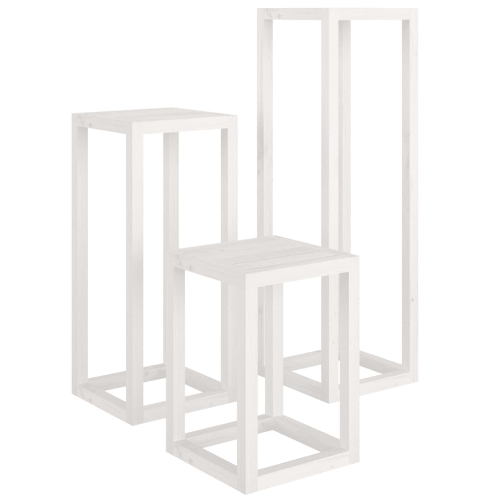 Plantestativer 3 stk hvit heltre furu