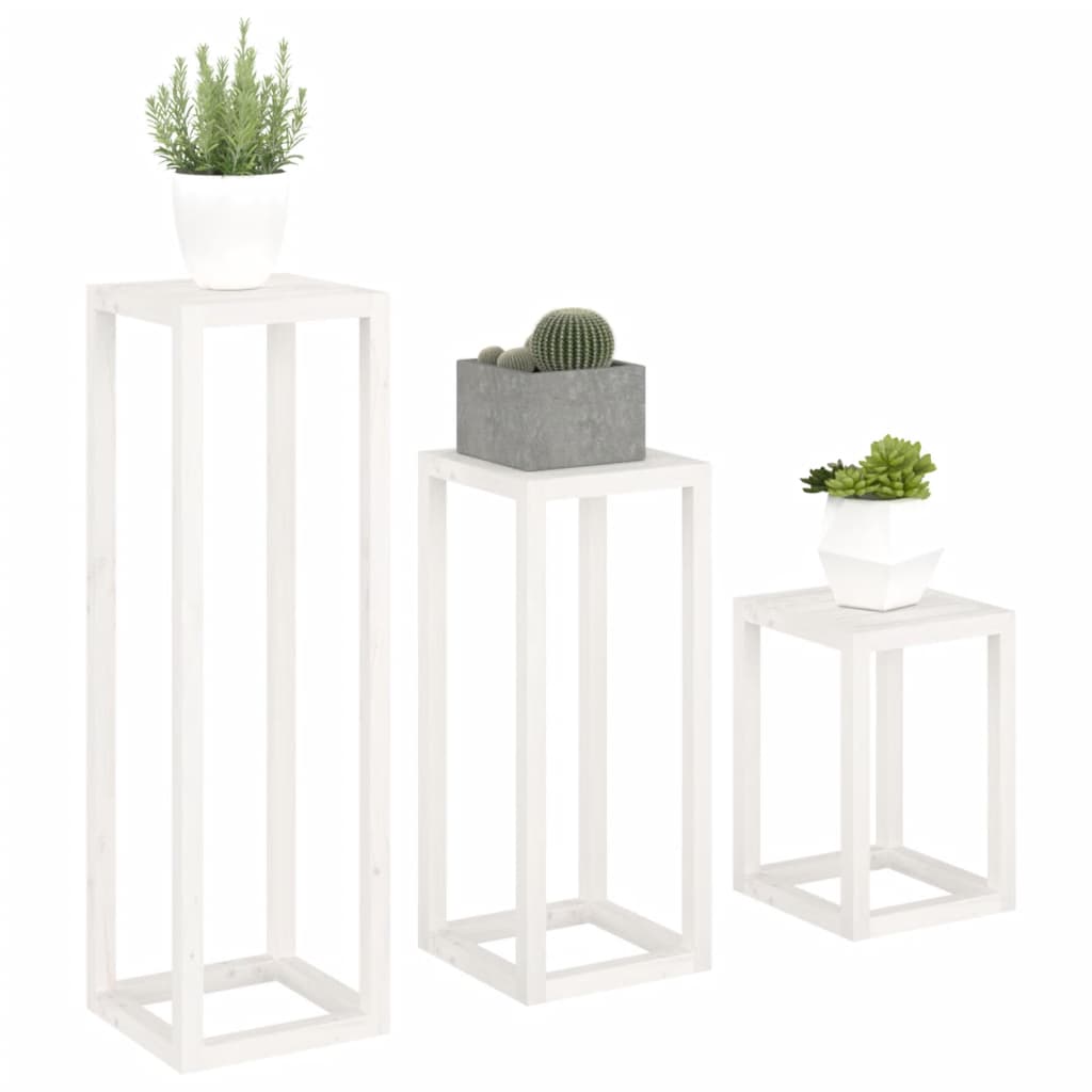 Plantestativer 3 stk hvit heltre furu