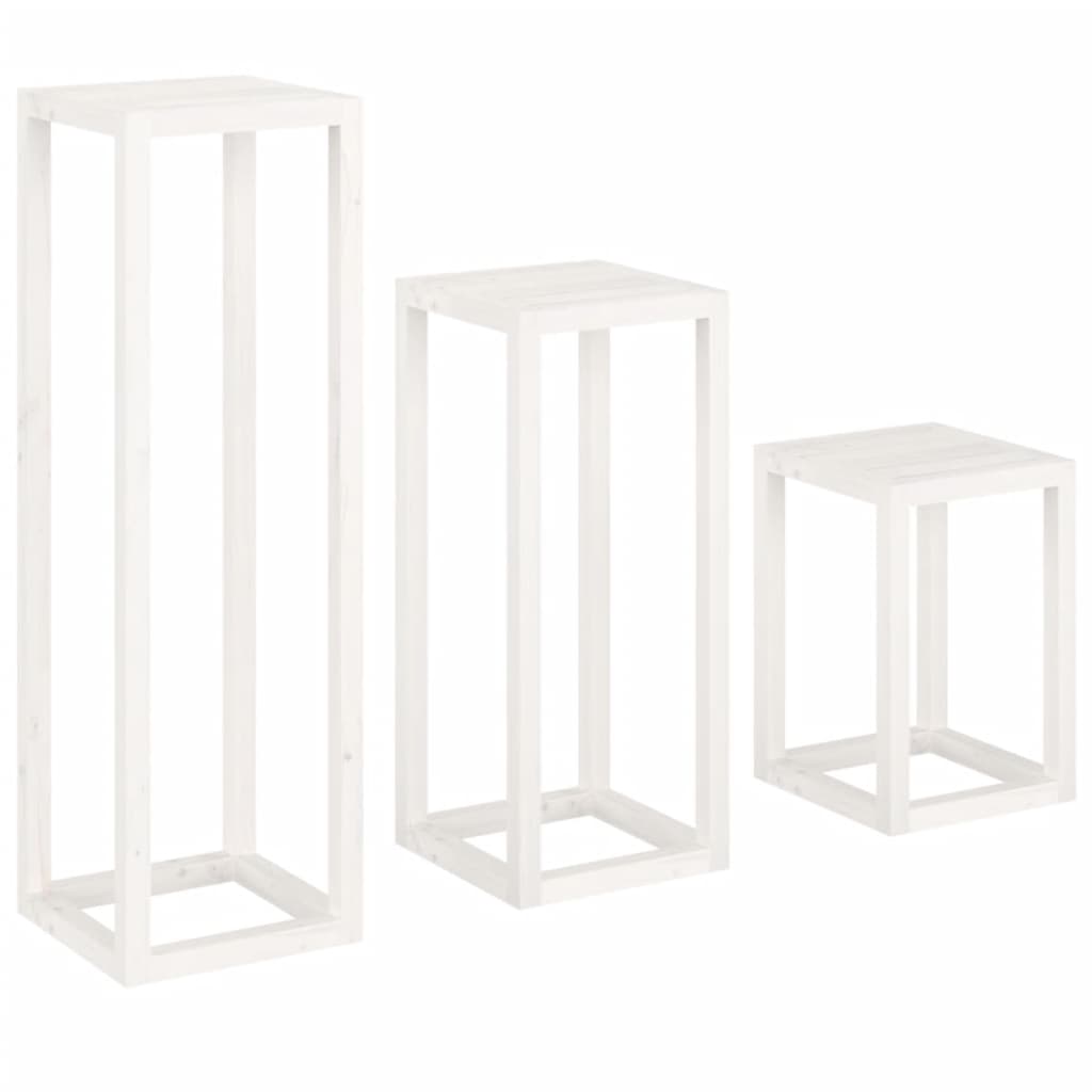 Plantestativer 3 stk hvit heltre furu