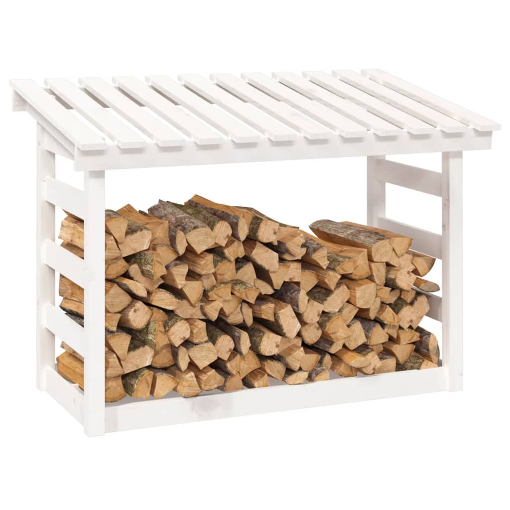 Vedstativ hvit 108x64,5x78 cm heltre furu