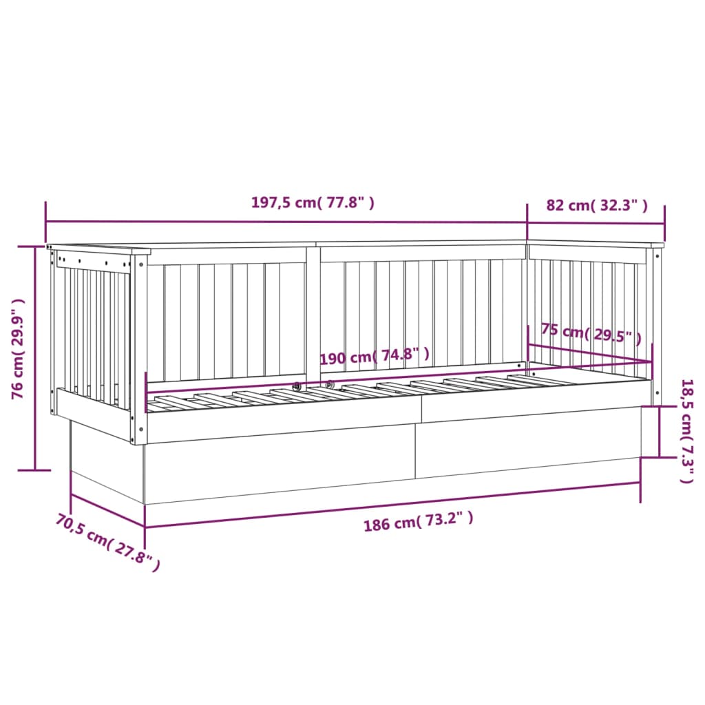 Dagseng honningbrun 75x190 cm heltre furu
