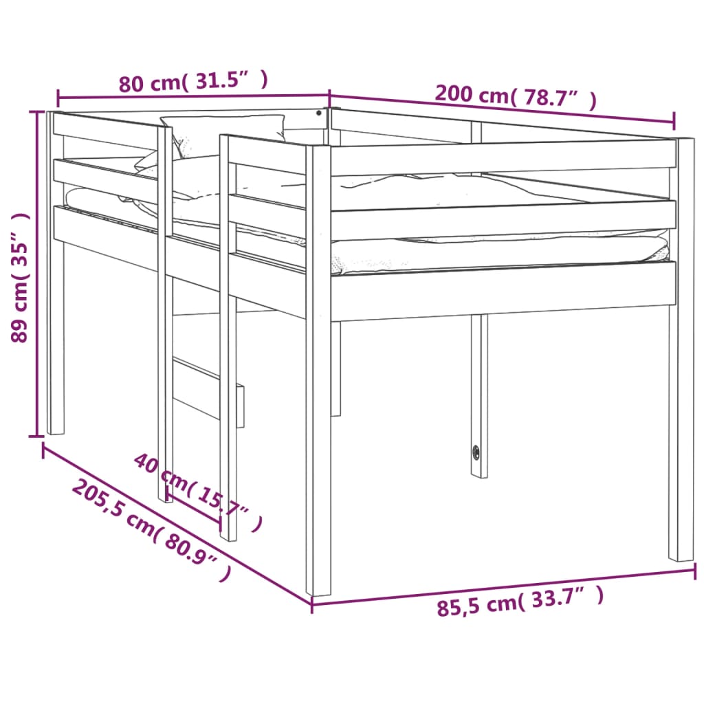 Høyseng 80x200 cm heltre furu