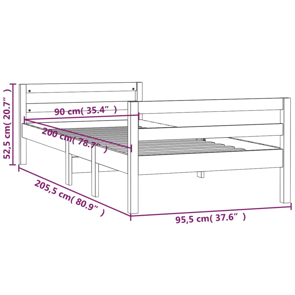 Sengeramme uten madrass hvit 90x200 cm heltre furu