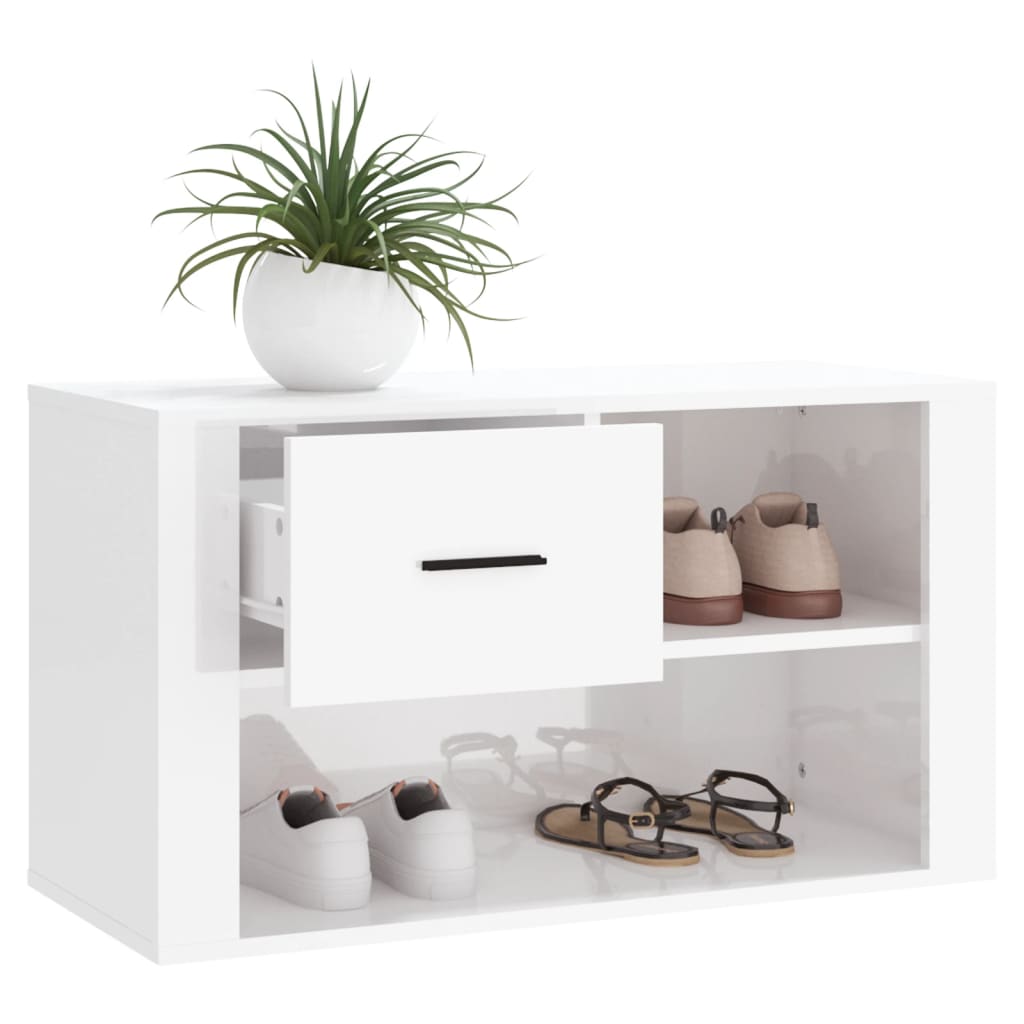 Skoskap høyglans hvit 80x35x45 cm konstruert tre
