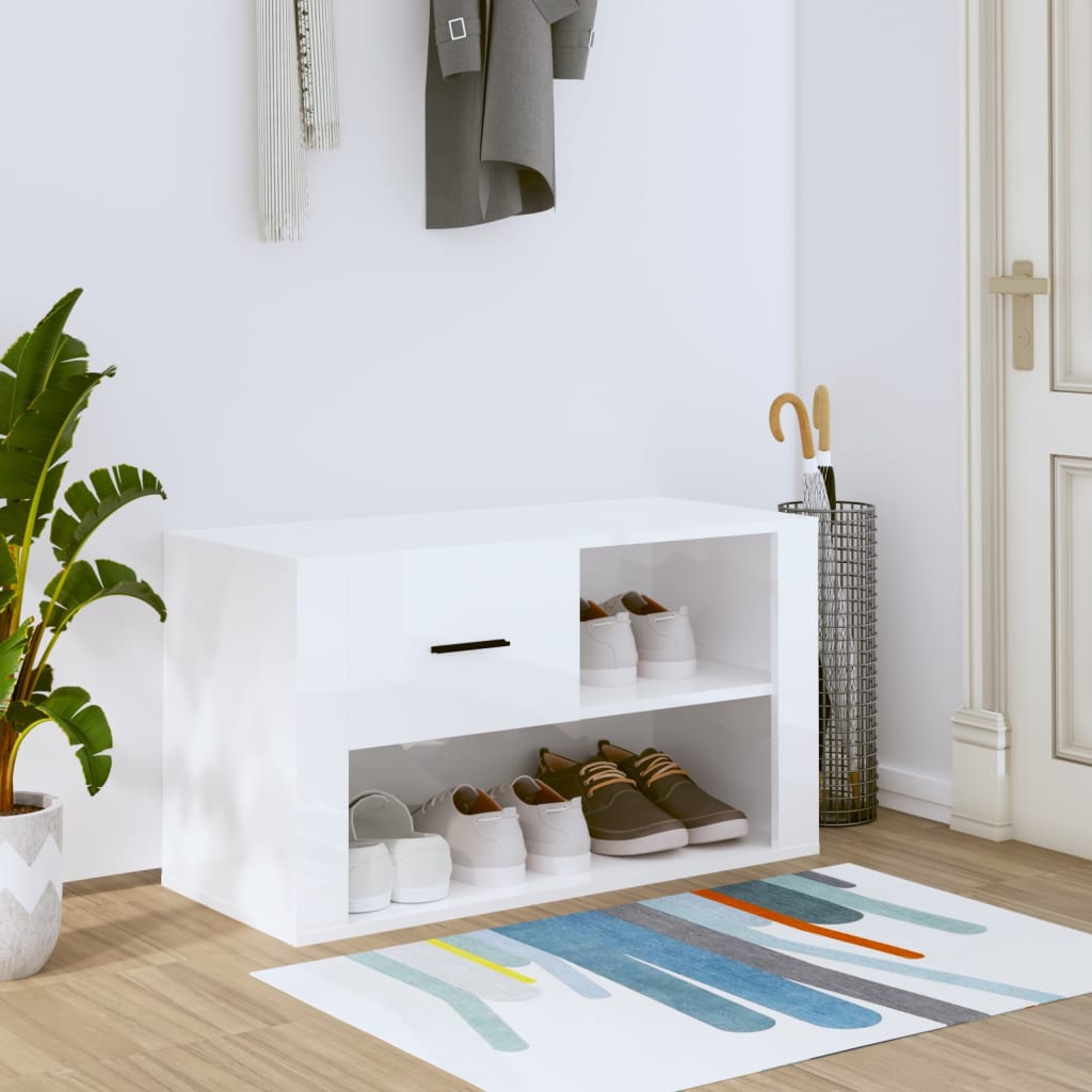 Skoskap høyglans hvit 80x35x45 cm konstruert tre