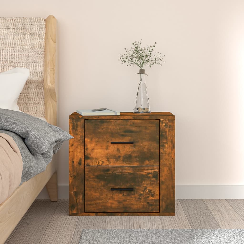 Veggmontert nattbord røkt eik 50x36x47 cm