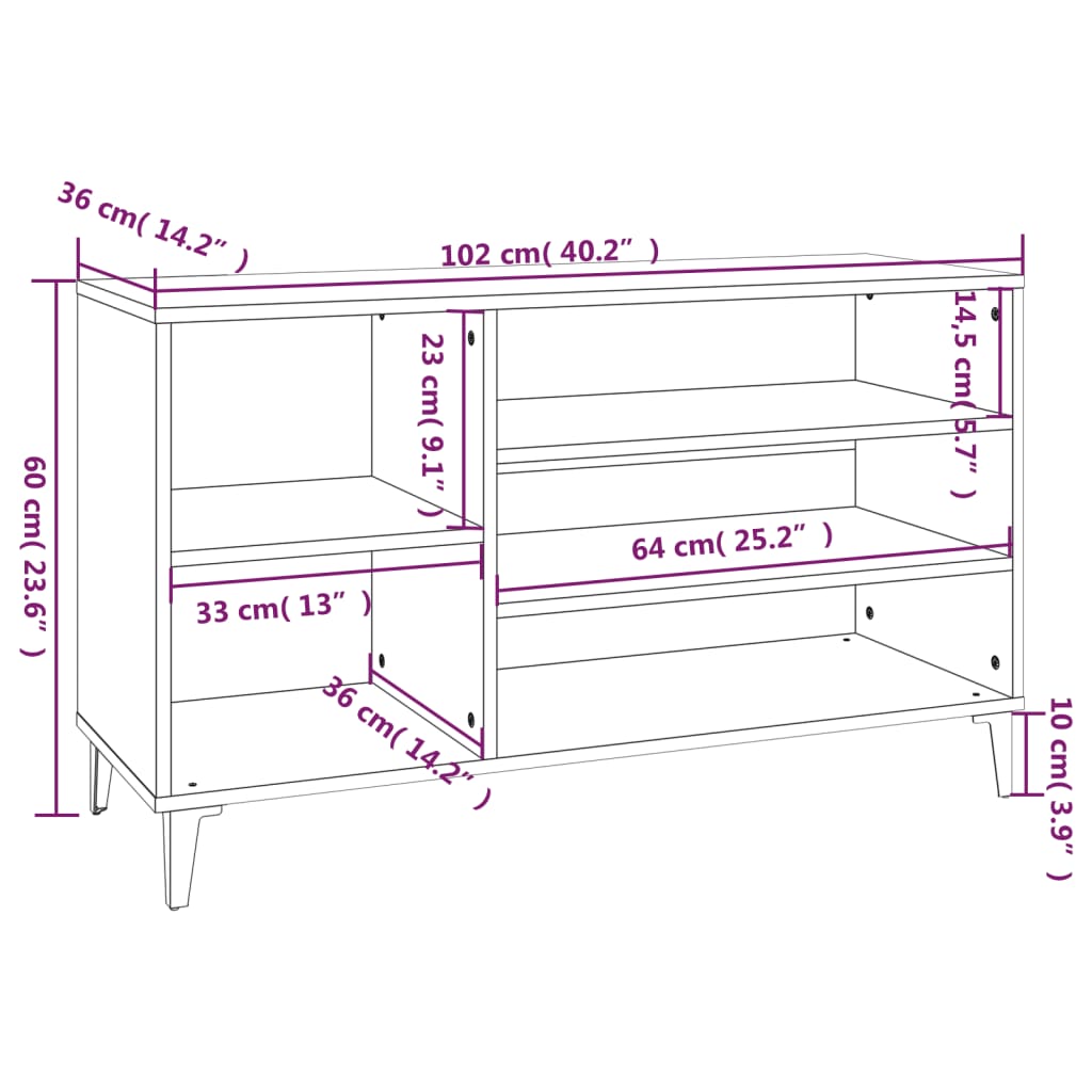 Skoskap svart 102x36x60 cm konstruert tre