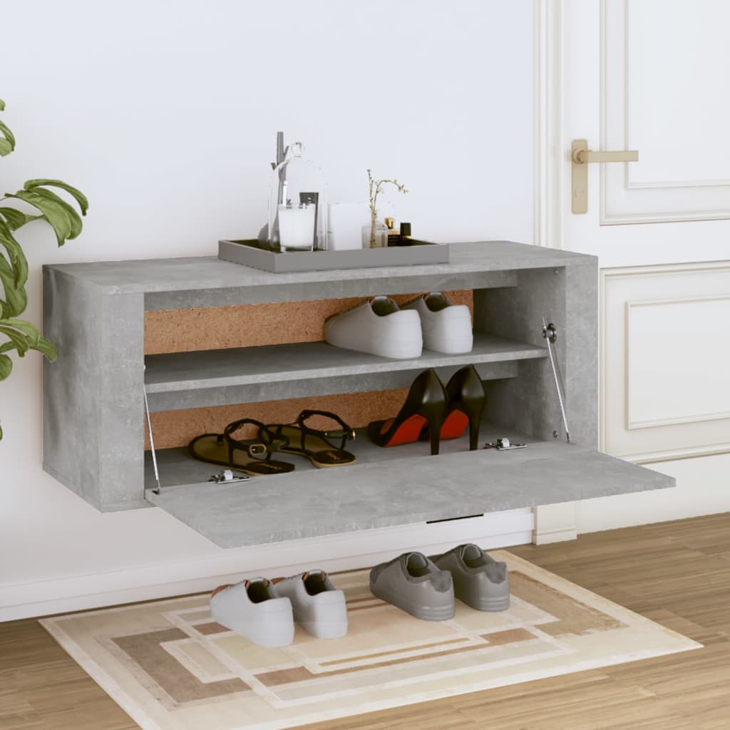 Veggmontert skoskap betonggrå 100x35x38 cm konstruert tre