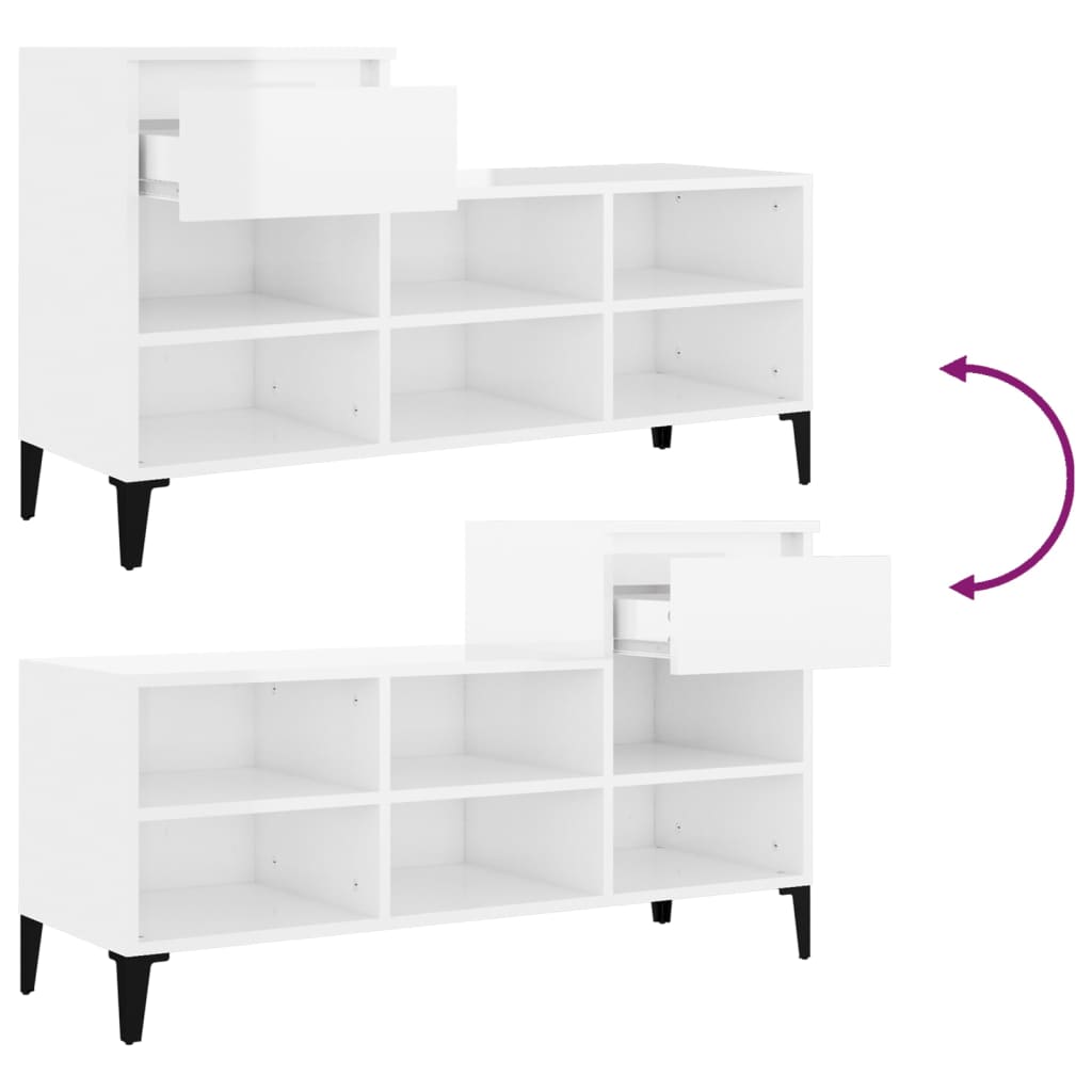 Skoskap høyglans hvit 102x36x60 cm konstruert tre
