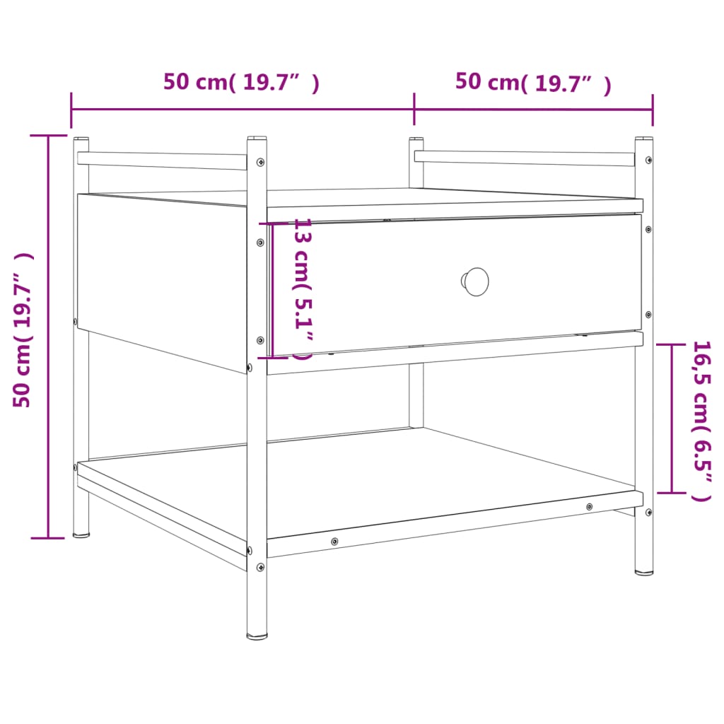 Salongbord røkt eik 50x50x50 cm konstruert tre