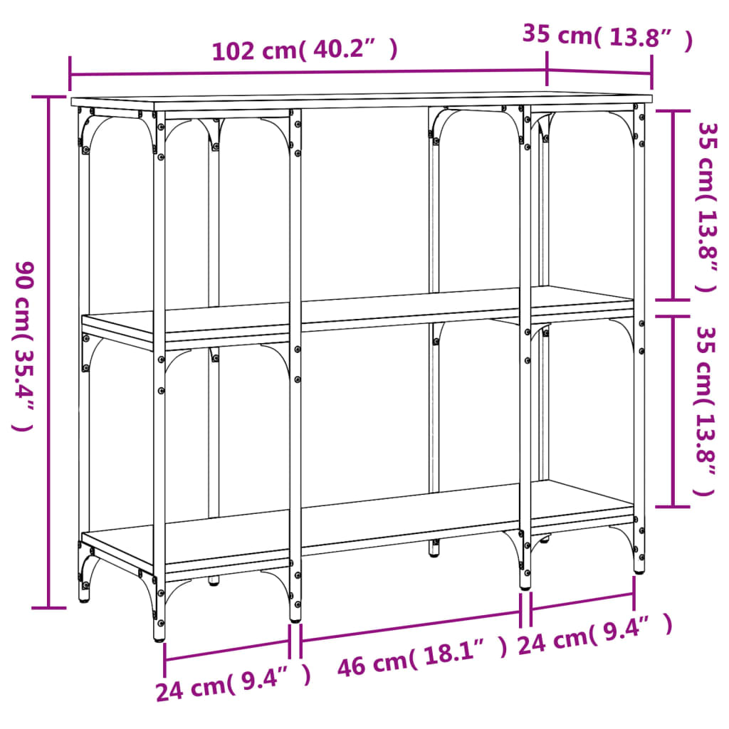 Konsollbord brun eik 102x35x90 cm konstruert tre