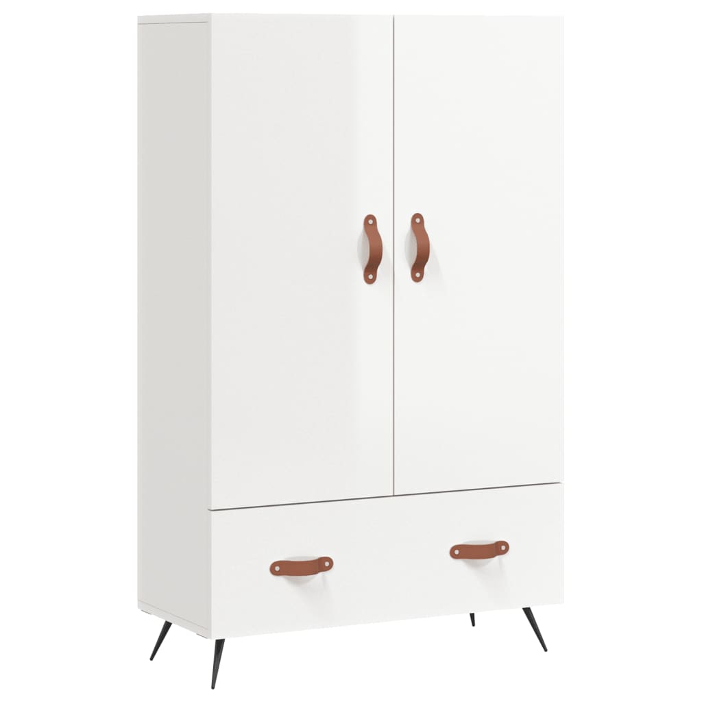 Highboard høyglans hvit 69,5x31x115 cm konstruert tre