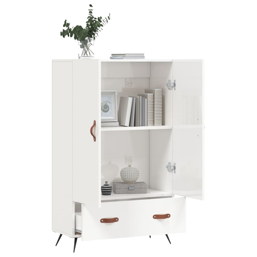 Highboard høyglans hvit 69,5x31x115 cm konstruert tre