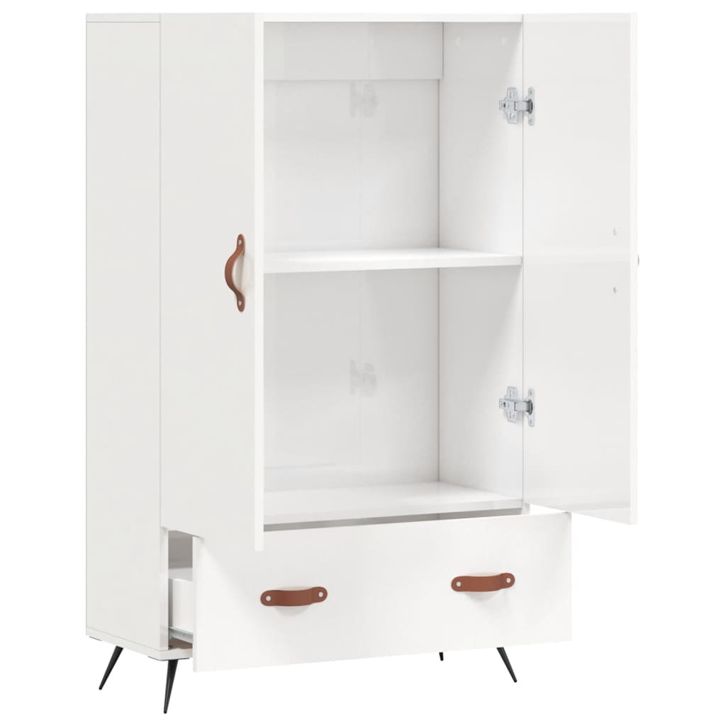 Highboard høyglans hvit 69,5x31x115 cm konstruert tre