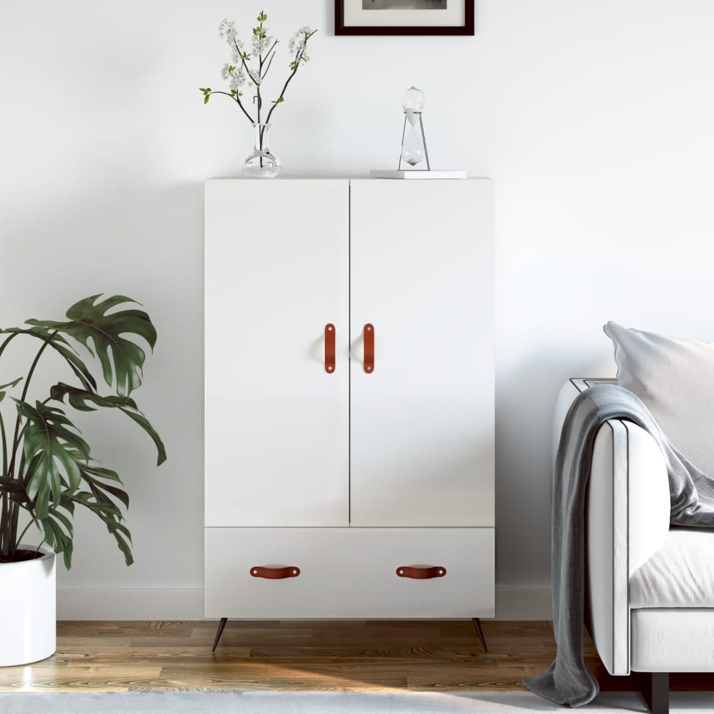 Highboard høyglans hvit 69,5x31x115 cm konstruert tre