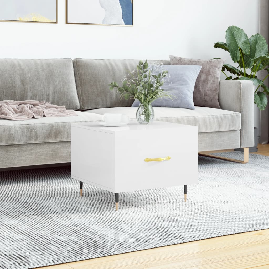 Salongbord høyglans hvit 50x50x40 cm konstruert tre