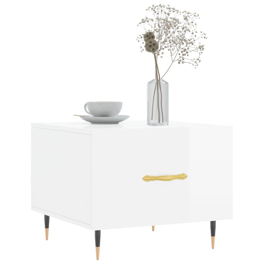 Salongbord 2 stk høyglans hvit 50x50x40 cm konstruert tre