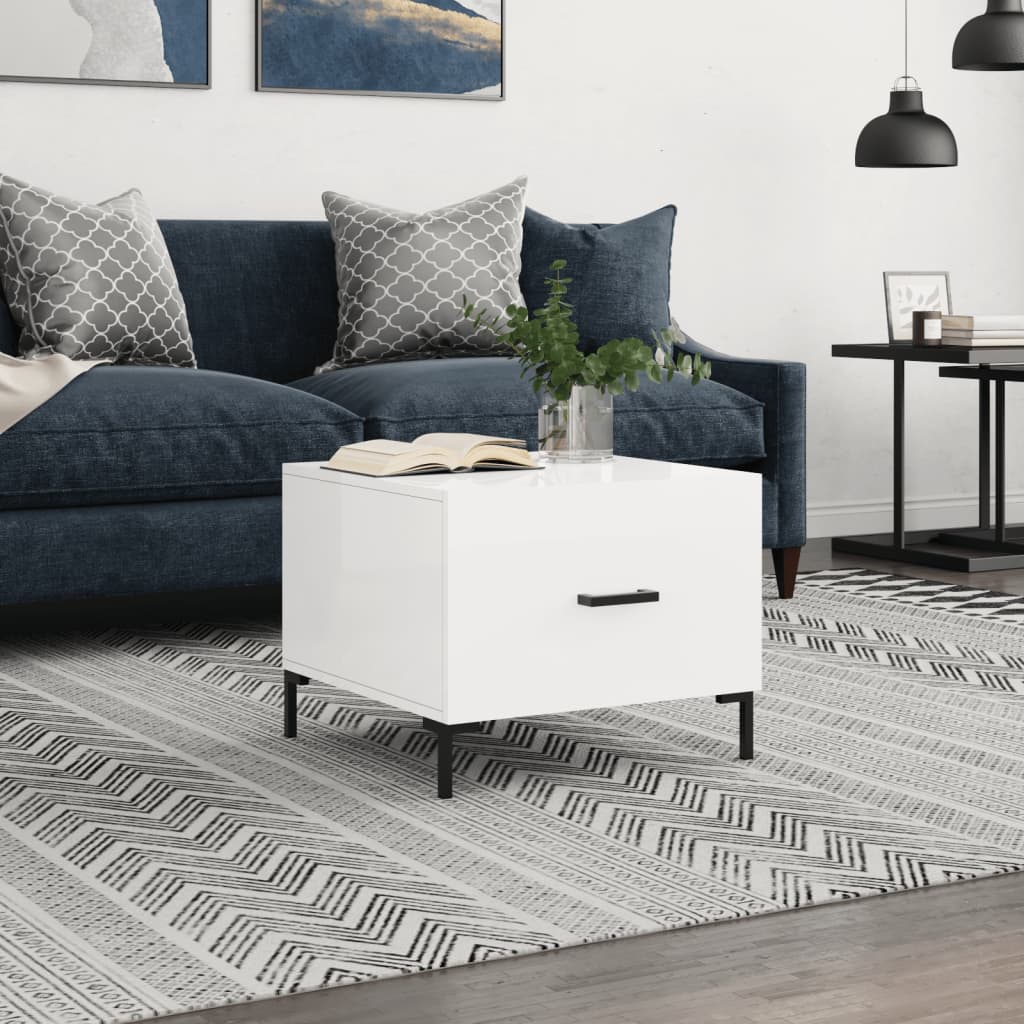 Salongbord høyglans hvit 50x50x40 cm konstruert tre