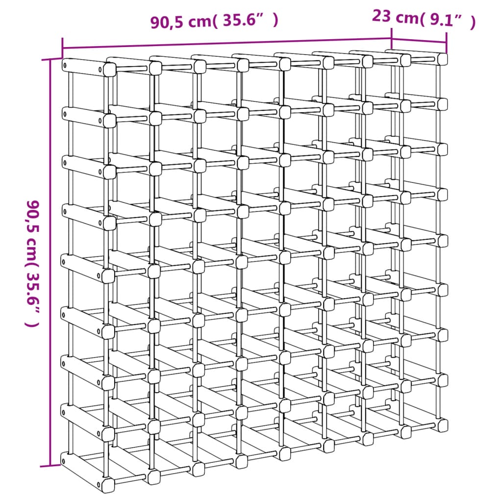 Vinstativ for 72 flasker 90,5x23x90,5 cm heltre furu