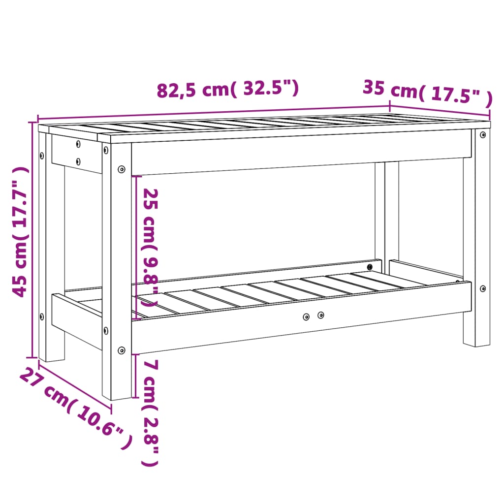 Hagebenk hvit 82,5x35x45 cm heltre furu