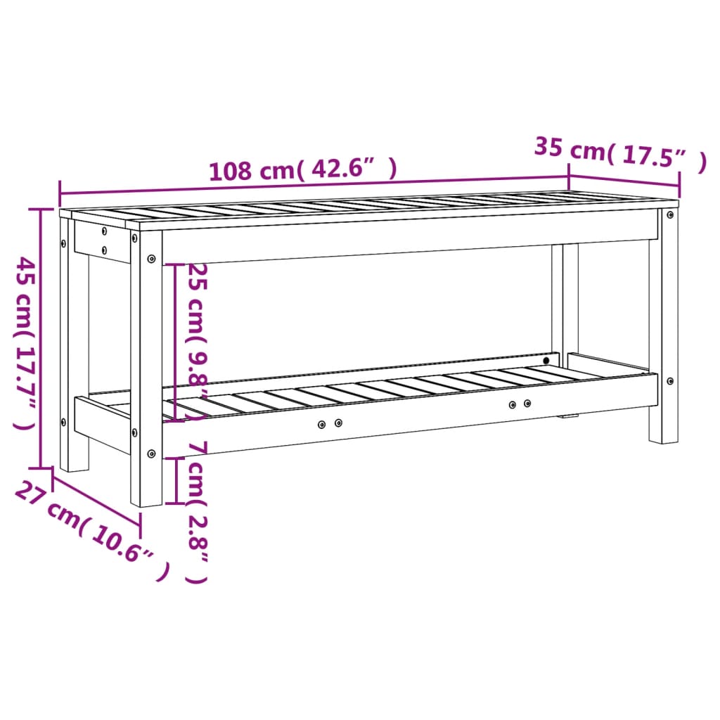 Hagebenk hvit 108x35x45 cm heltre furu