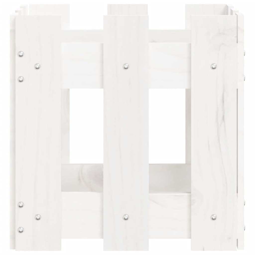 Plantekasse med gjerdedesign hvit 30x30x30 cm heltre furu