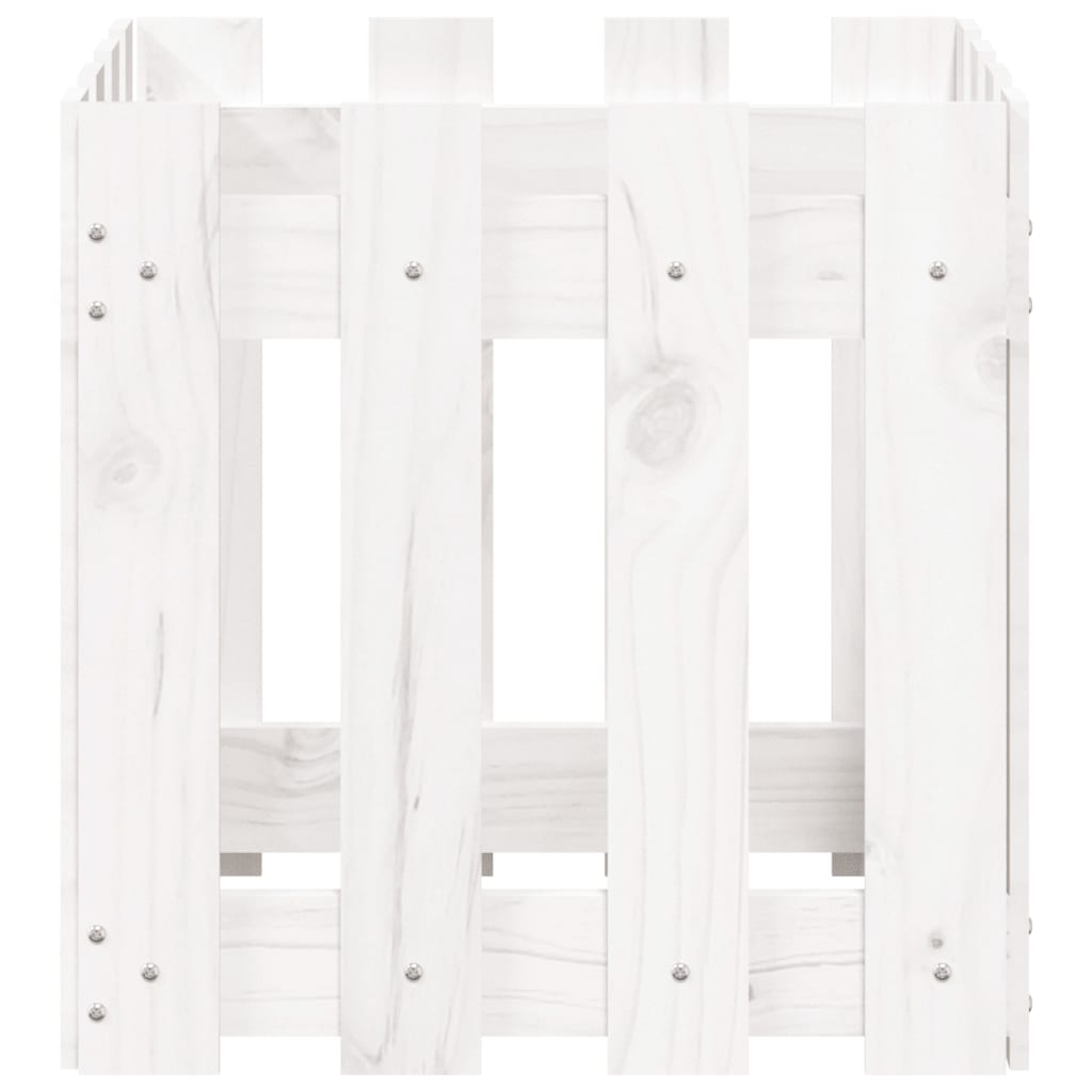 Plantekasse med gjerdedesign hvit 40x40x40 cm heltre furu