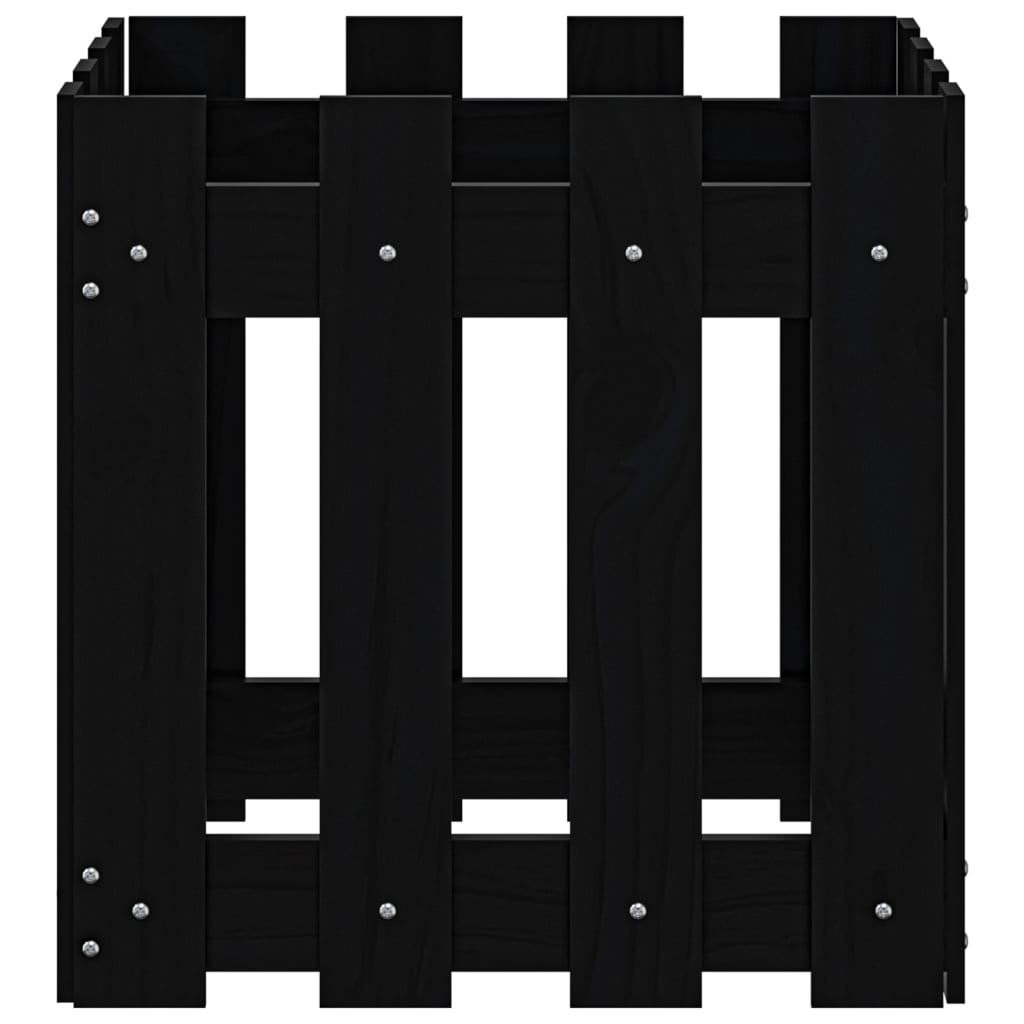 Plantekasse med gjerdedesign svart 40x40x40 cm heltre furu