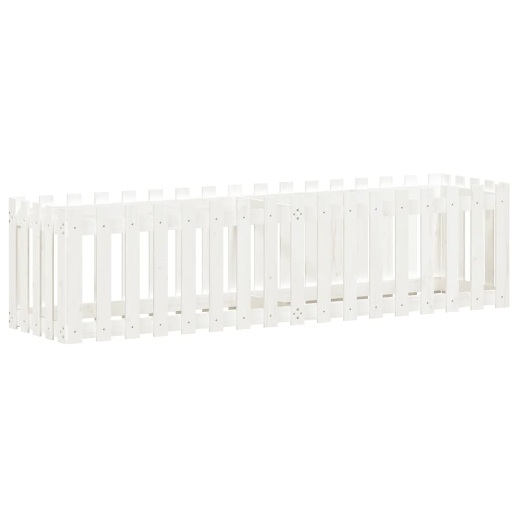 Plantekasse med gjerdedesign hvit 200x50x50 cm heltre furu