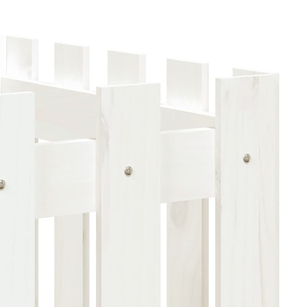 Plantekasse med gjerdedesign hvit 200x50x50 cm heltre furu