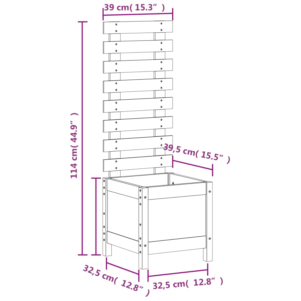 Hageplantekasse med stativ svart 39x39,5x114 cm heltre furu